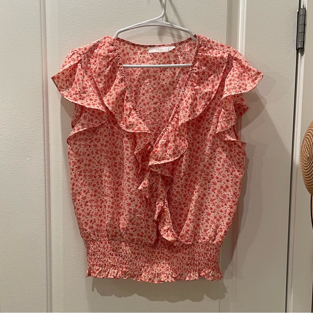 Lush Pink Floral Ruffle Top